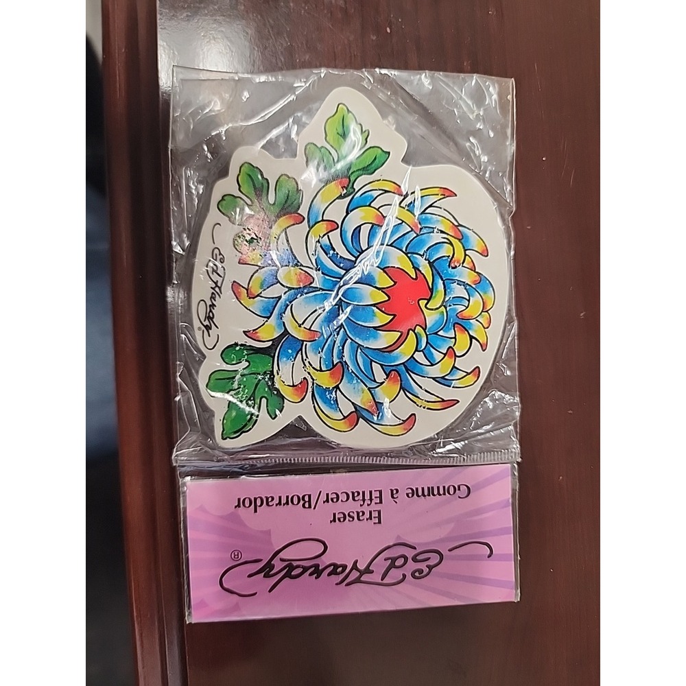 Ed Hardy Designer Pencil Eraser‎ Flower Shaped Blue Colorful Design NEW
